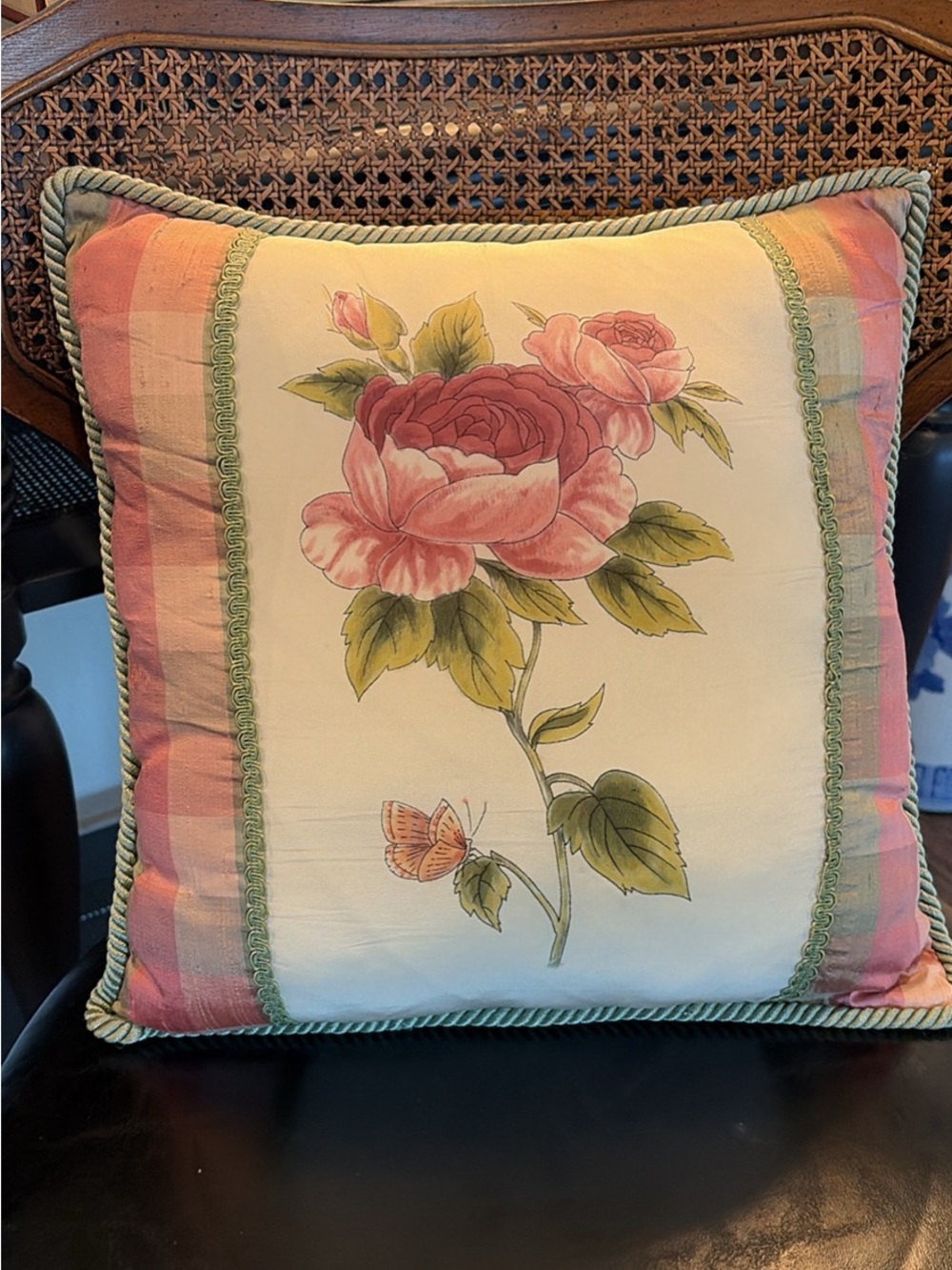 Vintage Silk and Velvet Rose Throw Decor Pillow Accent Shabby Chic French - Picture 6 of 6